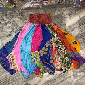Handmade Recycled Sari Silk Patchwork Midi Skirt: Boho Festival Style