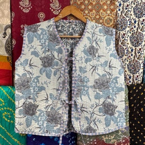 Boho Quilted Vest: Handmade Reversible Floral Cotton Jacket