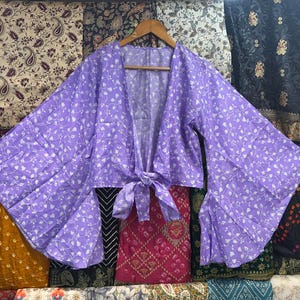 Recycled Silk Wrap Crop Top: Bohemian Butterfly Blouse