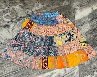 Handgemaakte patchwork zijden rok: Boho Festival gelaagde laag