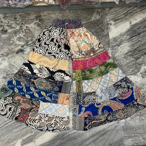 Recycled Sari Silk Palazzo Pants: Handmade Patchwork Hippie Trousers