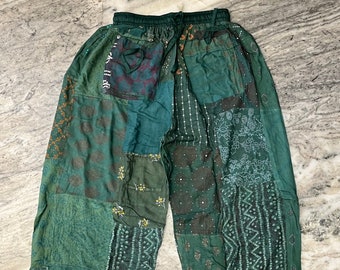 Unisex Patchwork Harem Pants with Pockets, Hippie Boho Rayon Harem Pants, Festival Clothing, Summer Beach Yoga Pants, Nightwear Lounge Pants