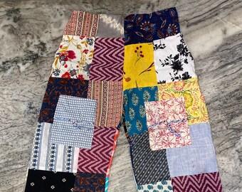 Handmade Patchwork Palazzo Pants: Multicolor Boho Hippie Wide Leg Trousers