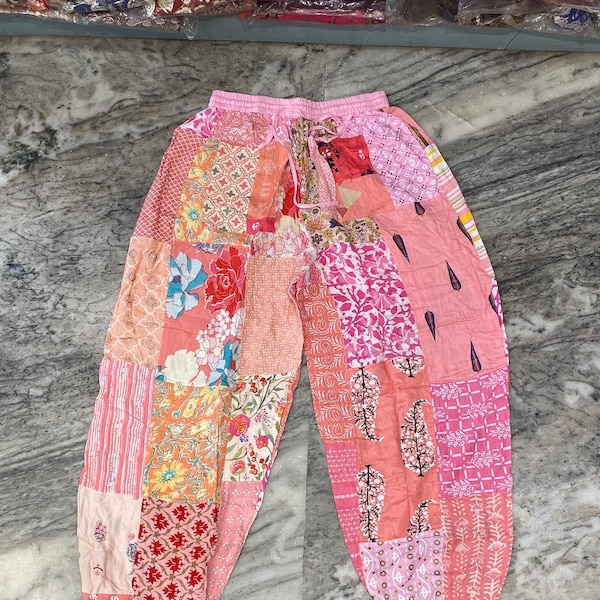 Boho patchwork trouser pants, summer beach hippie pants, Beach wear pants, Patchwork yoga pants, Harem joggers pajama pants.