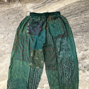 Unisex Patchwork Harem Pants with Pockets, Hippie Boho Rayon Harem Pants, Festival Clothing, Summer Beach Yoga Pants, Nightwear Lounge Pants