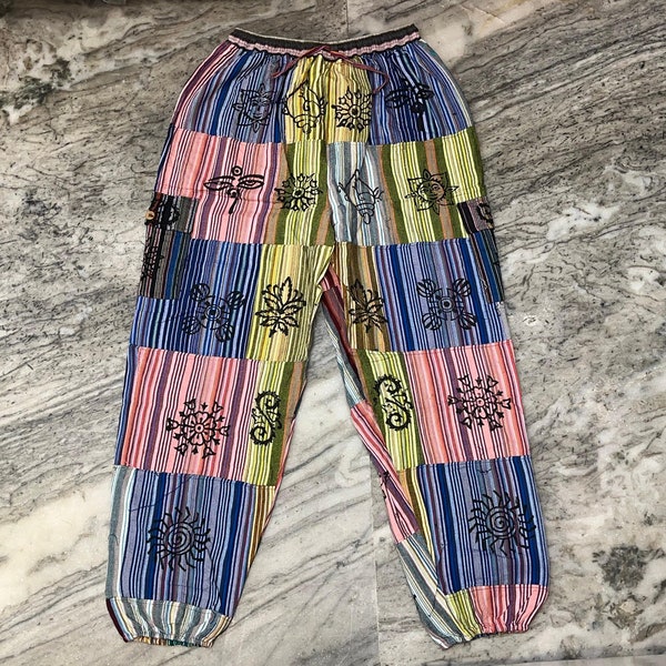 Bohemian Patchwork Hippie Pants with Pockets, Colorful Handmade Cotton Harem Joggers, Unisex Summer Clothes, Comfy Loungewear Yoga Pants