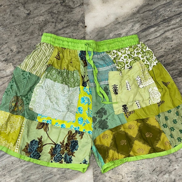 Boho patchwork shorts, Unisex yoga shorts, Super comfy beach wear shorts, mens shorts, loungewear, free size shorts, gypsy shorts.