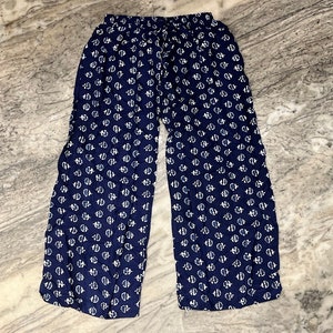 Handmade Cotton Indigo Print Palazzo Pant, Beach Wear Pants, Indigo Hand Block Print Palazzo Pants, Wide Leg Soft Tie Pants, Boho Pants