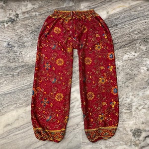 Bohemian Silk Harem Pants for Women, Floral Print Wide Leg Silk Trouser, 100% Pure Silk Harem Pant, Hippie Harem Pants Unisex Comfy Trousers
