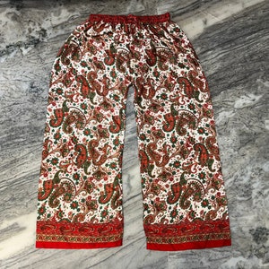 Indian Handmade Floral Print Wide Leg Silk Trouser, Women Silk Yoga Pants, Summer Silk Palazzo Pant, Hippie Style Palazzo Pants for Women