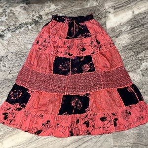 Boho Patchwork Maxi Skirt: Handmade Cotton Tiered Long Skirt