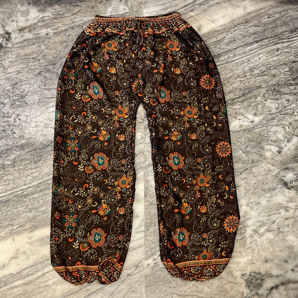 Sarouel bohème en soie pour femme, pantalon large en soie à imprimé floral, pantalon 100 % pure soie, pantalon de yoga en soie bohème hippie, vêtements de détente