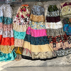 Pantalones Palazzo Sari de Seda Reciclada Hechos a Mano: Patchwork Estilo Boho Hippie