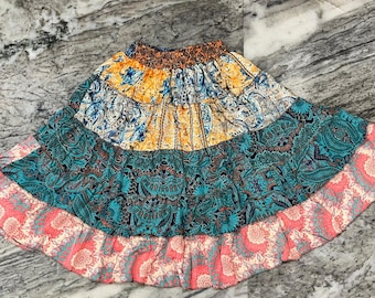 Handgemaakte patchwork zijden rok: boho gelaagde festivalrok