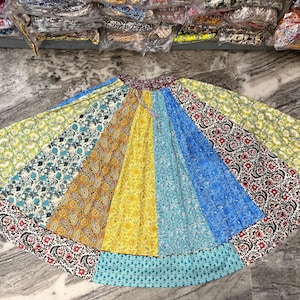 Longue jupe longue en patchwork en coton, jupe bohème en patchwork, jupe patchwork hippie pour femme, jupe de plage festival d&#39;été