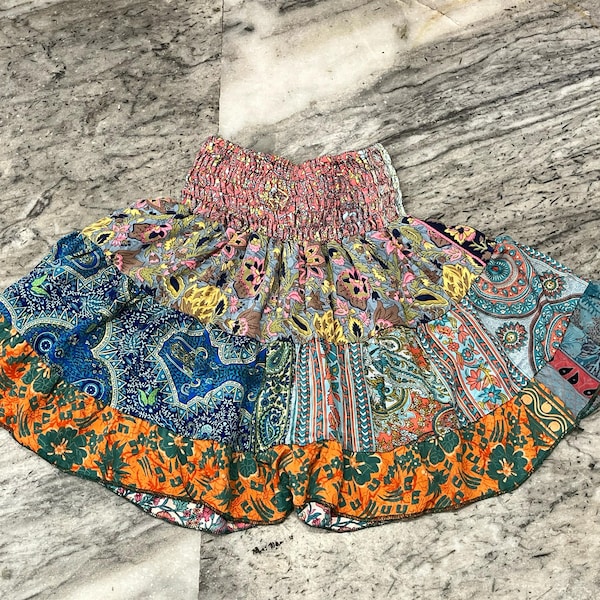 Beautiful Groovy Colorful Silk Flowy Mini Skirt, Fairy Skirt, Cosplay, Hippie Goddess Skirt, Festival Skirt, Boho Style Skirt, 70s Skirt