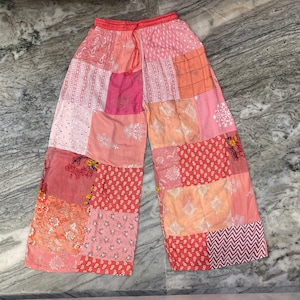 Handgemachte Rayon Patchwork Palazzo Hose: Boho Hose mit weitem Bein