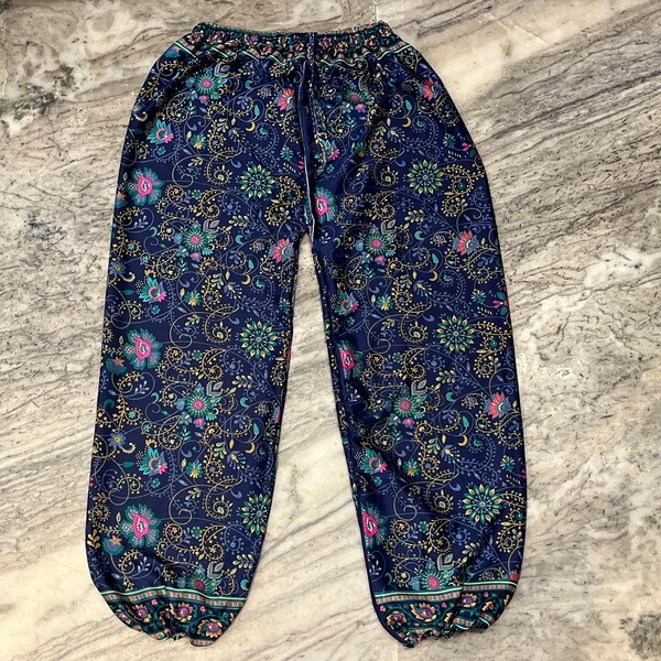 Sarouel bohème en soie pour femme, pantalon large en soie à imprimé cachemire, pantalon 100 % pure soie, sarouel hippie, pantalon confortable unisexe