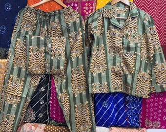 Handmade Cotton Pajama Set: Tibetan Tiger Print Sleepwear