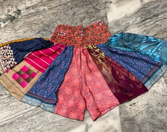 Boho Skirt Short Women's Designer Colorful Beach Wear Shorts, Soft Night Wear Shorts, Patchwork Shorts, Silk Saree Layer Patch Work Short