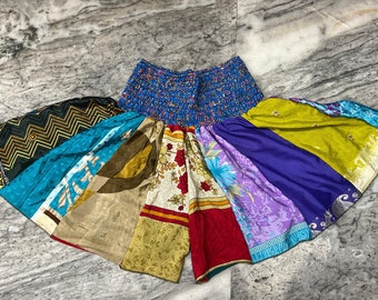 Unisex Patchwork Shorts, Recycle Silk Short, Beach Wear Shorts, Night Wear Unisex Pants, Summer Comfy Yoga Wear Short, Skirt Pattern Short