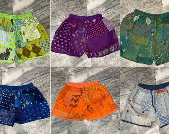 Unisex Patchwork Shorts, Herren & Damen Shorts, Strandmode Rayon Patchwork Short, Bequeme Sommershorts, Nachtwäsche Shorts, Pyjama Shorts