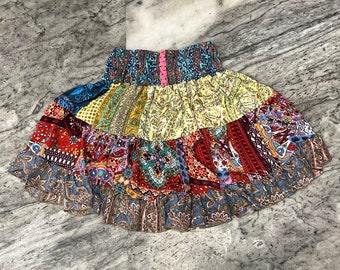 Flowy Silk Mini Skirt, Handmade Bohemian Colorful Patchwork Mini Skirt, 100% Pure Silk, Bohemian Funky Style! Made By India, Free Shipping