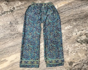 Pantaloni da yoga in seta da donna, palazzo in seta Boho per donne, pantaloni palazzo in seta da indossare estivi, pantaloni in seta a gamba larga con stampa floreale, pantaloni yoga Boho