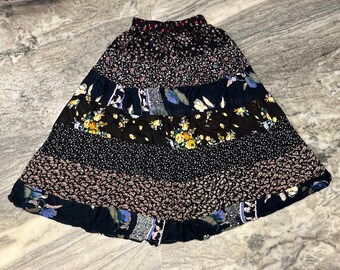 Boho Patchwork Long Tiered Skirt, Handmade Rayon Tiered Long Skirt, Bohemian Style Skirt, Boho Maxi Skirt, Flowy Tiered Skirt Festival Skirt