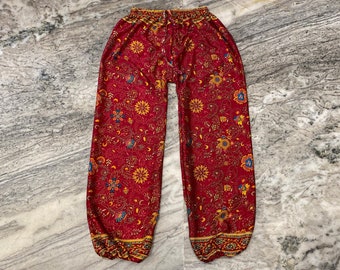 Bohemian Silk Harem Pants for Women, Floral Print Wide Leg Silk Trouser, 100% Pure Silk Harem Pant, Hippie Harem Pants Unisex Comfy Trousers