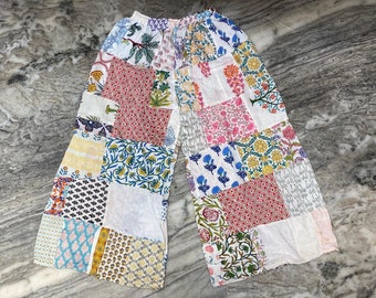 Unisex Hippie Patchwork Cotton Trousers, Patchwork Drawstring Clothing, Wide Leg Pants, Plus Bohemian Aesthetic, Men's Women's Hippie Pant
