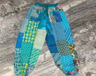 Boho patchwork harem pant, Turquoise patchwork baggy pants, Summer beach wear pants, Loose hippie pants, Boho hippie pants.