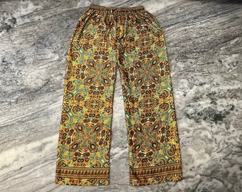 Indian Handmade Recycle Sari Silk Palazzo Pant, Women's Elastic Waist Palazzo Pants, Floral Print Wide Leg Trouser, Boho Festival Yoga Pants