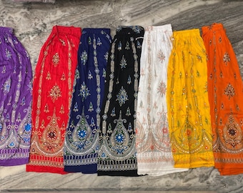 Handmade Sequin Maxi Skirt: Colorful Indian Hippie Rayon Skirt