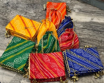 Handmade Bandhani Bandhej Print Potli Bags - Evening Handbags for Women - Best for Gifting -  Wedding Favors - Mehendi Favors - Return Gifts