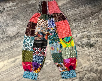 Handmade Patchwork Cotton Harem Pants, Bohemian Hippie Style