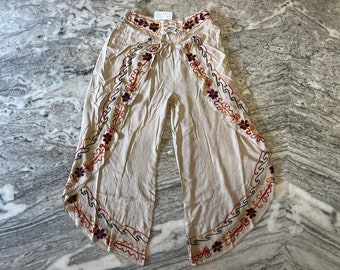 Womens Embroidered Side Slit Pants/ Super Comfy Boho Trouser/ Unisex Long Slit Wide Leg Workout Pajama/ Hippie Style Pants/ Summer Wear Pant