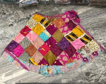 Sari-wikkelrok van gerecyclede zijde: boho patchwork festivalrok