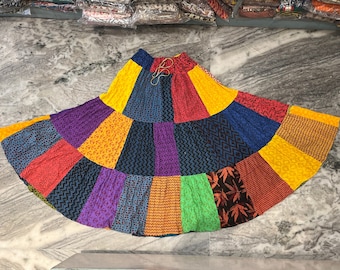 Handmade Boho Patchwork Maxi Skirt: Multicolored Cotton Tiered Skirt