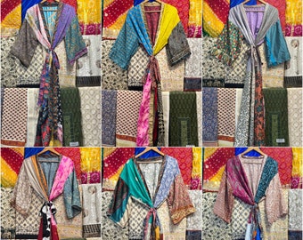 Boho Kimono Robe, Patchwork Kimono aus recycelter Seide, handgefertigter Seidenkimono, Boho Robe, Strandvertuschung, Seidenbademantel