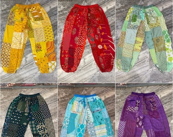 ALL COLORS Unisex Patchwork Harem Pants with Pockets, Hippie Boho Rayon Harem Pants, Summer Beach Wear Yoga Pants, Nightwear Lounge Pants