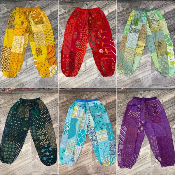 TOUTES LES COULEURS Sarouel unisexe en patchwork avec poches, sarouel hippie bohème en rayonne, pantalon de yoga été plage, pantalon de survêtement vêtements de nuit