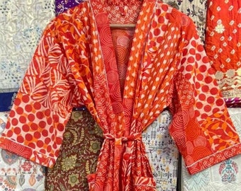 Block Print Cotton Kimono Robe: Lightweight Beach Cover-Up