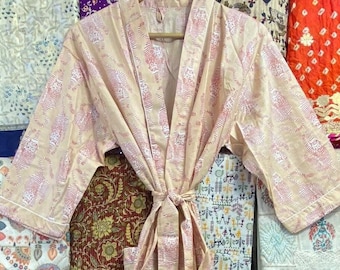 Handmade Cotton Kimono Robe: Bohemian Tiger Print Resort Wear