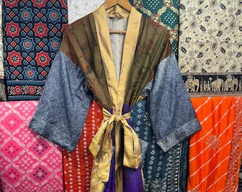 Handmade Silk Kimono Robe: Floral Lounge Wear, Getting Ready Gown