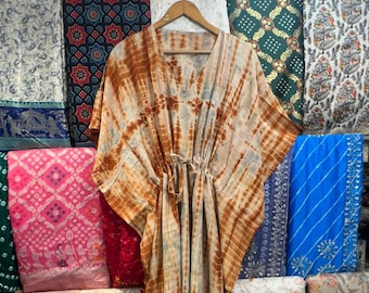 Tie Dye Crepe Silk Kaftan: Boho Beach Cover Up