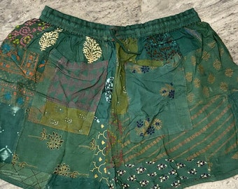 Handmade Rayon Patchwork Shorts: Comfy Beach Pajama Bottoms