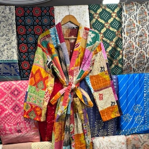 Handgenähter Kantha Kimono - Patchwork Quilted Cotton Robe