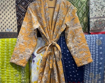 Kimono Boho Kantha Acolchoado em Algodão com Cinto