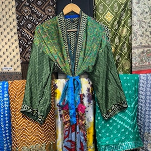 Handmade Silk Patchwork Kimono Robe: Boho Resort Wear